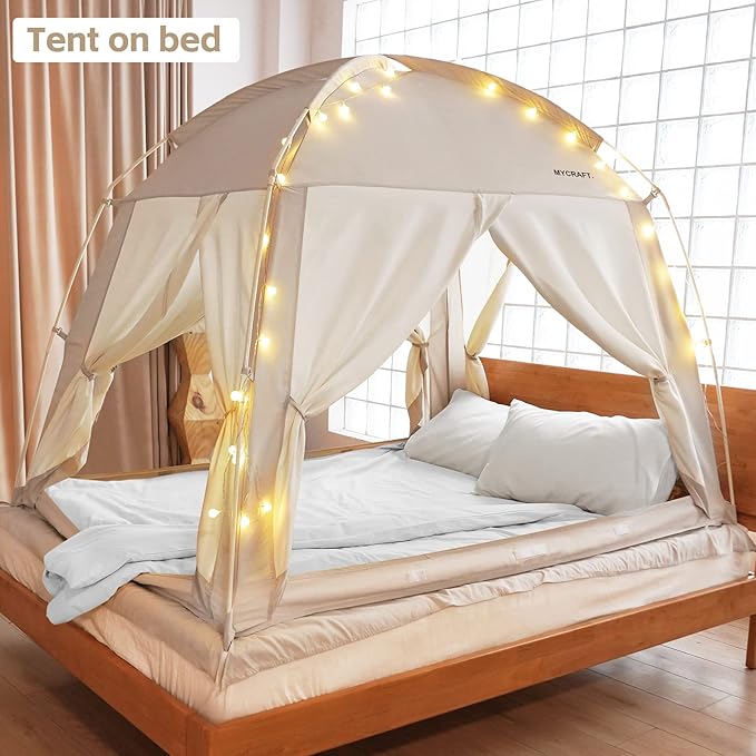 Bed Tents Canopy Bed–Privacy Dream Tent for Cozy Indoor Sleeping, Light-Reducing,and Breathable, with 4 Doors Floor Tent Bed–Available in Twin, Full, and Queen Sizes