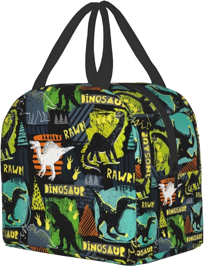 Dinosaur Insulated Lunch Box Portable Thermal Cooler Box Cartoon Cute Dino Reusable Kids Lunch Tote Bag for School Office Work Picnic Travel