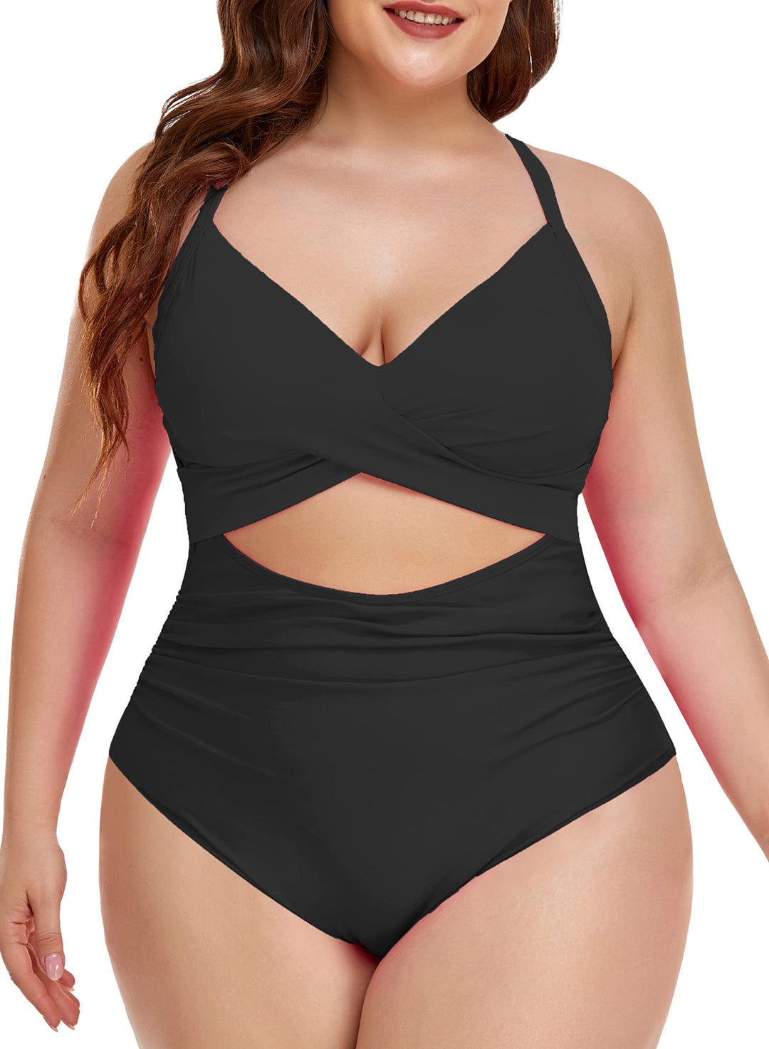 Eomenie Women's One Piece Swimsuits Tummy Control Cutout High Waisted Bathing Suit Wrap Tie Back 1 Piece Swimsuit Black
