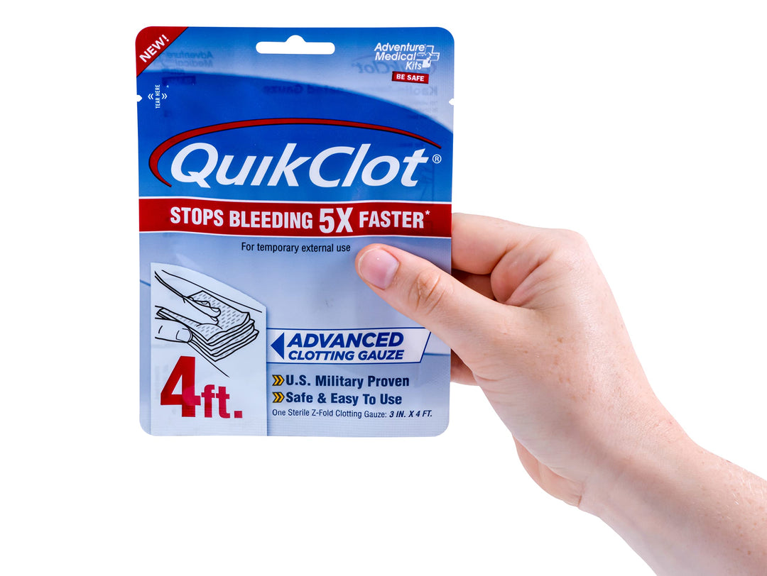 Adventure Medical Kits QuikClot Gauze - Gauze for Emergency Survival Kit, Doomsday Prepping Supplies & More - Stops Bleeding Fast with Kaolin - Flexible Hemostatic Medical Gauze - 3" x 48"