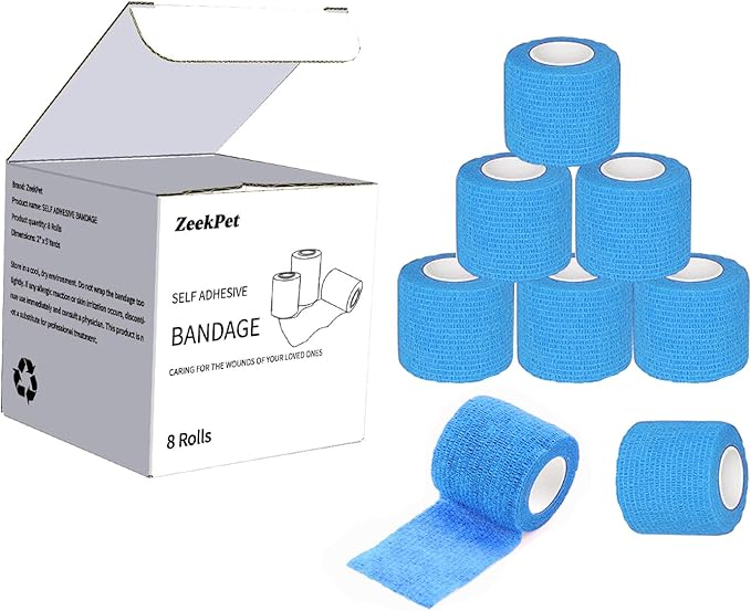 Self Adhesive Bandage Wrap-2 inches x 5 Yards(8 Pack) Self Adhering Bandage Wrap, Self Adherent Cohesive Wrap Bandages for Sports,for First Aid Tape,Sports Injuries (Light Blue)
