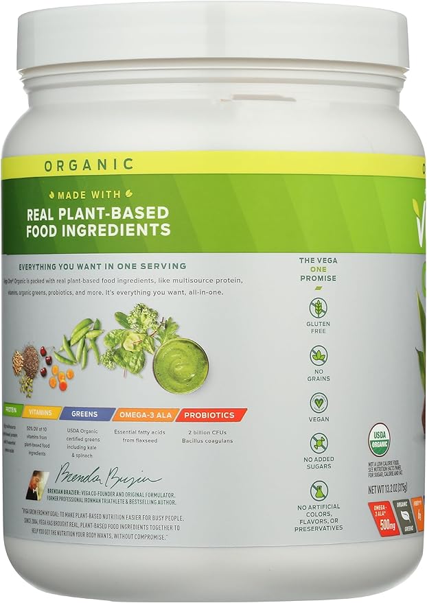Vega Organic All-in-One Vegan Protein Powder, Chocolate - Superfood Ingredients, Vitamins for Immunity Support, Keto Friendly, Pea Protein for Women & Men, 13.2 oz (Packaging May Vary)