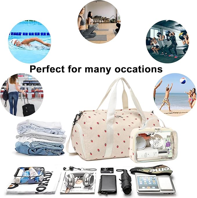 Duffle Bag for Gym Sports Women Girls Workout Travel Bag Weekender with Shoe Compartment and Wet Pocket