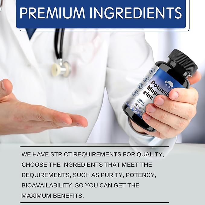 Potassium Magnesium Supplement 1000mg,High Absorption Magnesium Potassium Zinc Aspartate (90 Capsules)