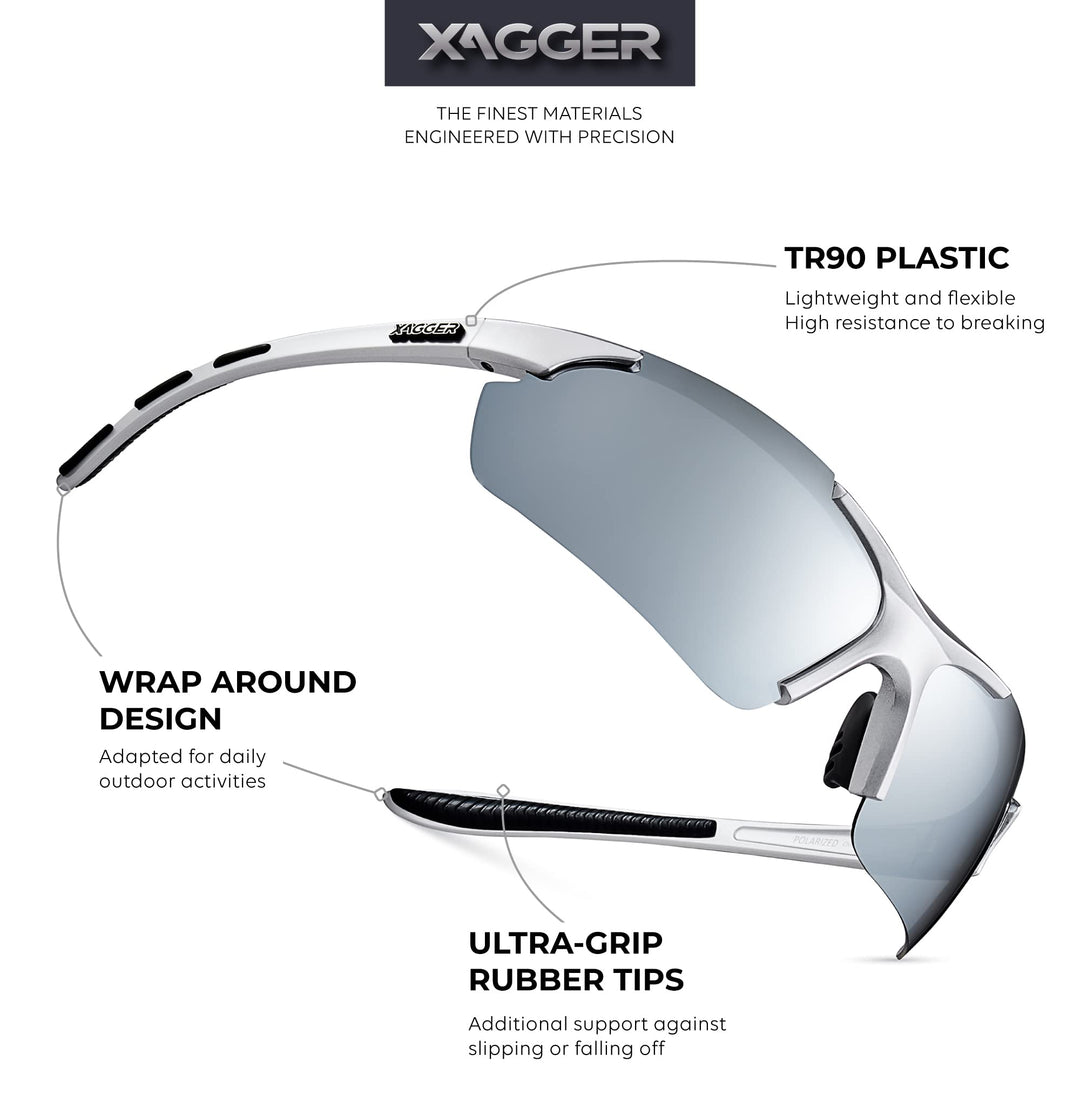 Xagger Polarized Wrap Around Sport Sunglasses for Men Women UV400 Baseball Softball Running Cycling Glasses