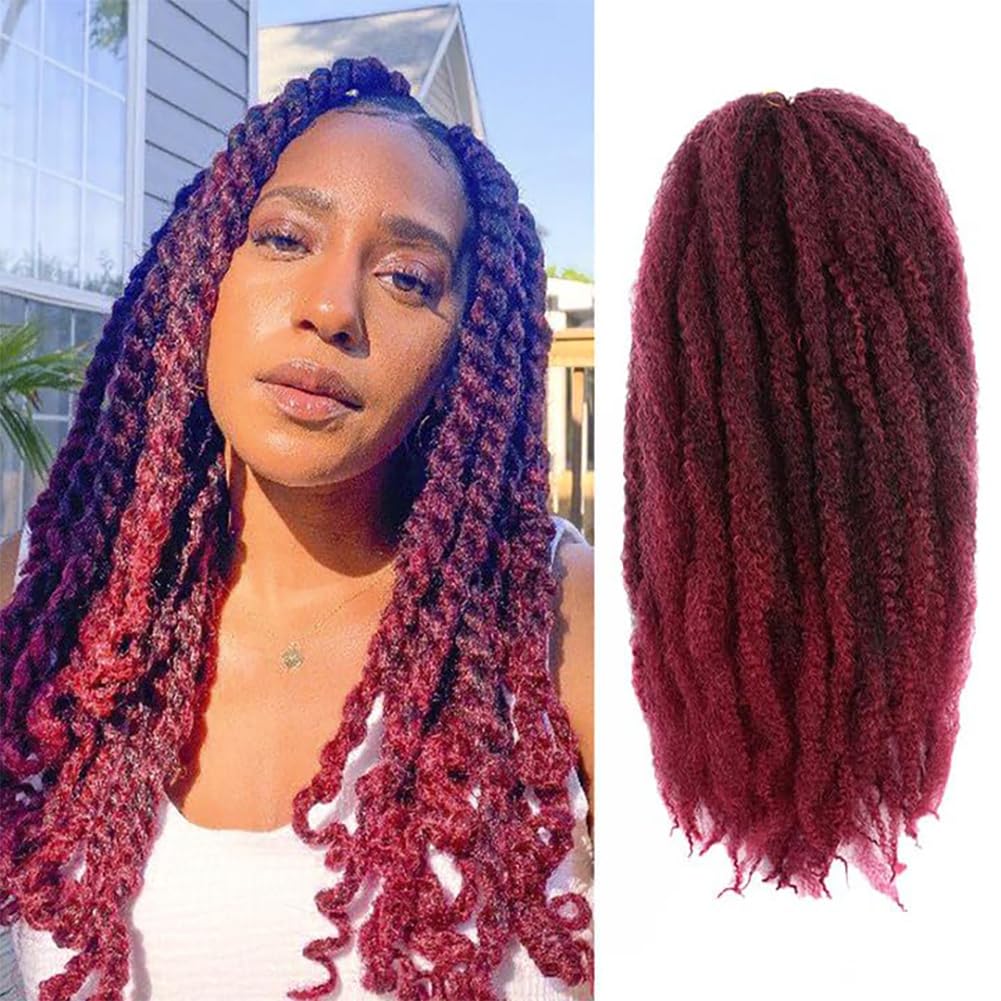 Toyotress Marley Hair Crochet Braids - 16 Inch 6 Packs T-Bug Burgundy Red, Afro Kinky Curly Marley Twist Braids Synthetic Twist
