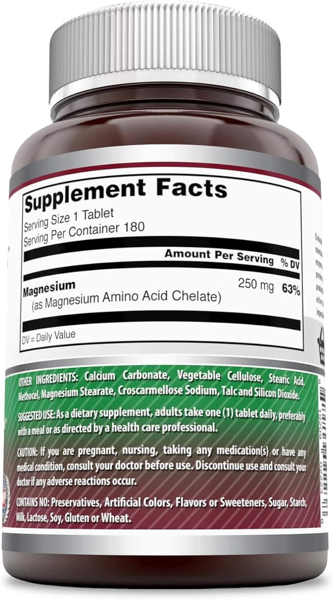 Amazing Formulas - Chelated Magnesium Dietary Supplement - 250 Milligrams - 180 Tablets (Non-GMO, Gluten Free) Promotes Muscle and Bone Health - Supports Metabolic Energy Production. * (Pack of 2)