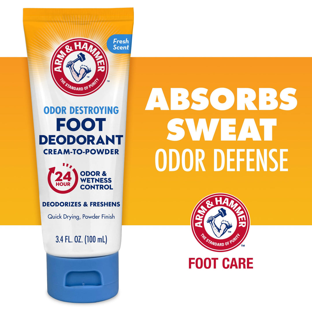 Arm & Hammer Cream to Powder Foot Deodorant, 24 Hour Protection Odor & Wetness Protection, Effective and Long Lasting Antiperspirant, Apply as Cream Dries to Powder