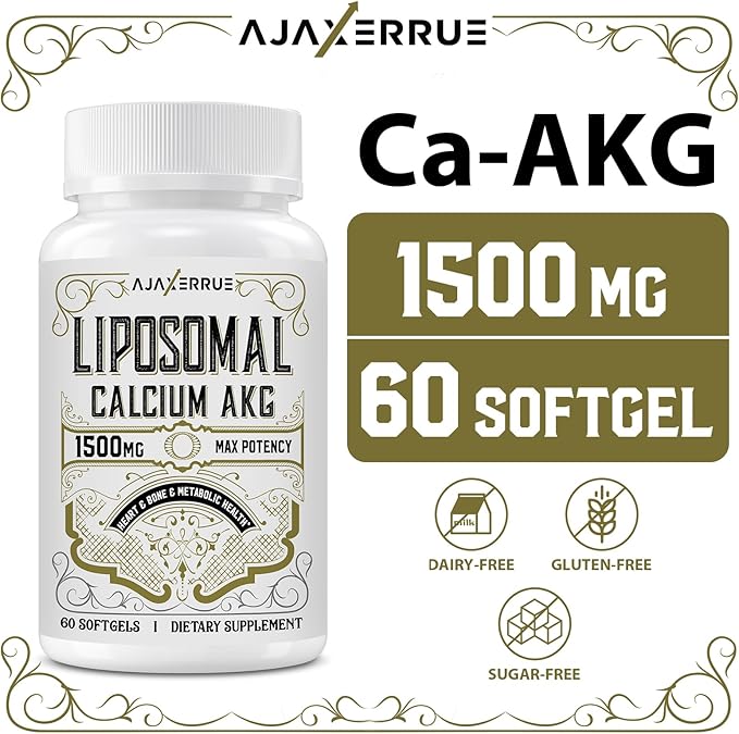 Liposomal Calcium AKG Supplement 1500 MG (Alpha-Ketoglutaric Acid), High Absorption, More Effective Than AAKG, Ca AKG for Longevity, Age Defense, Cellular Energy, Metabolic Function, 360 Softgels