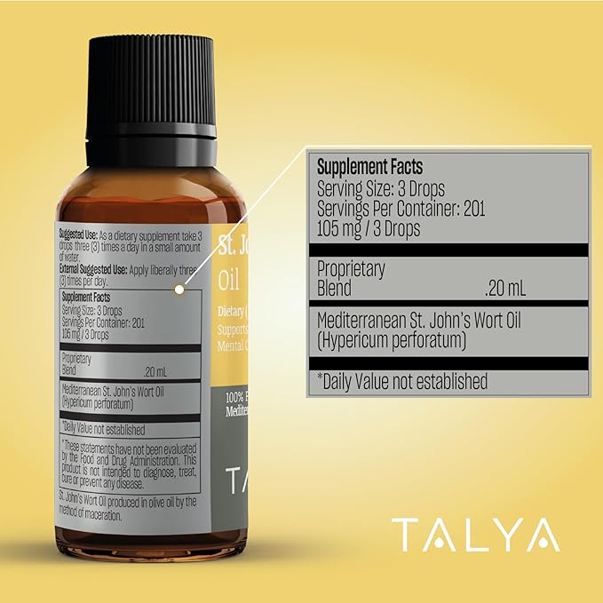 St. John's Wort Oil 20 ML - Hypericum Perforatum - Macerated Extraction - Positive Mood and Emotional Balance - Dietary Supplement - for Intensive Care Face, Body, Skin, Hair, Massage