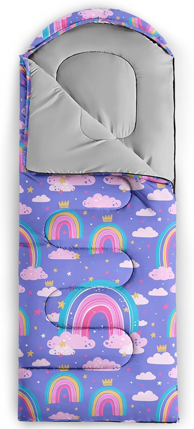 AILONEN Kids Floral Cat Camping Sleeping Bags,Lightweight & Waterproof,3 Season Warm & Cool Weather,Kawaii Kitten Sleeping Bags for Girls Adults,Travelling,Outdoors