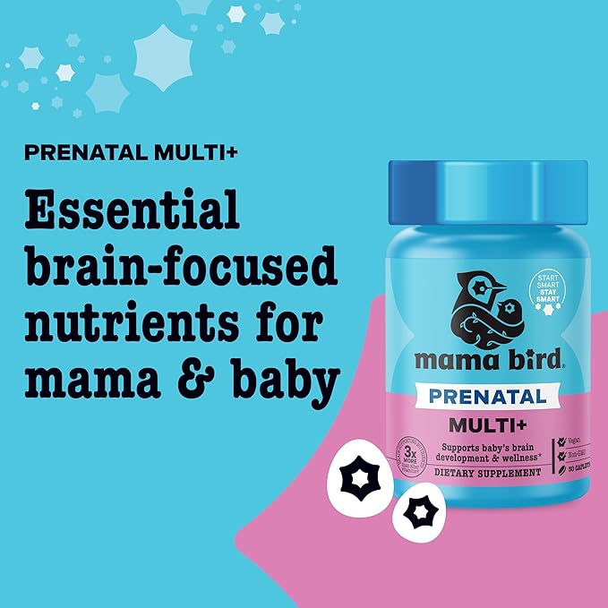 Best Nest Wellness Mama Bird Prenatal Multi Plus - Prenatal Care Supplement Supports Brain & Digestive Health - Vegan Multivitamin with L-Methylfolate, Probiotics & More - 30 Caplets (30 Servings)