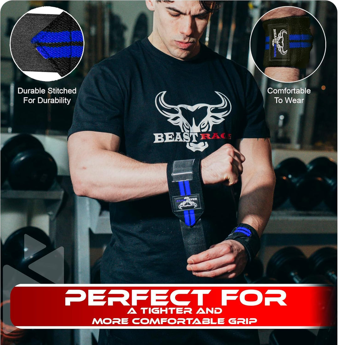 BEAST RAGE® Padded Cotton Lift Straps Lifting Wrist Straps for Weightlifting, Gym, Deadlift, Workout (Pair) Premium Lifting Straps for Gym Men and Women Soft, Supportive Wrist Pads (Navy)