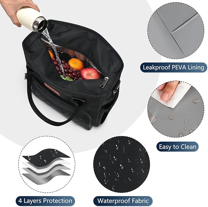 Lunch Bag Lunch Box Women - Leakproof Insulated Lunch Cooler Bag for Men Women - Large Lunch Tote Bags Adults, Black - MIYCOO