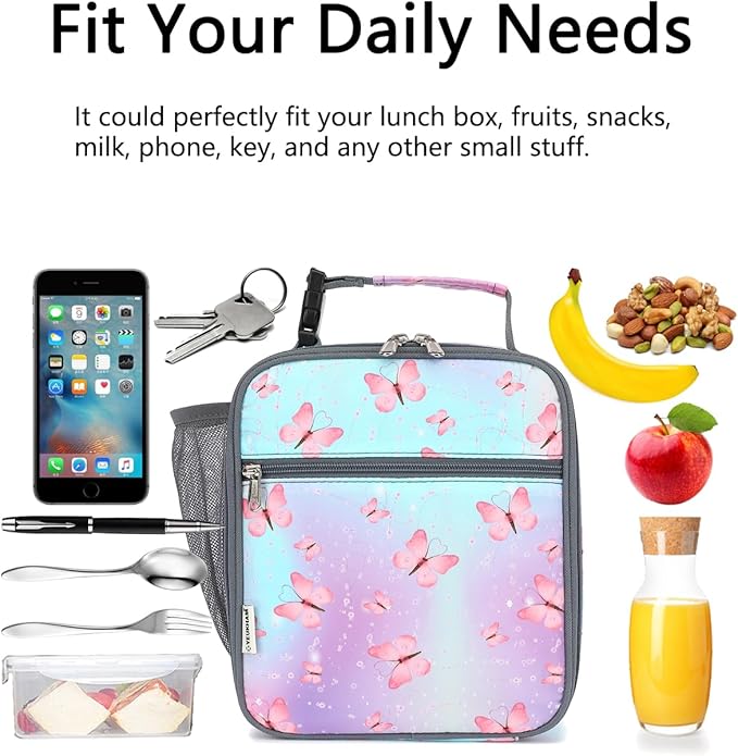 Lunch Box for Kids Boys Girls Men Women, Insulated Small Soft Cooler Lunch Bag Kit for School Work Picnic Travel - Reusable Portable lunchbox,Butterfly