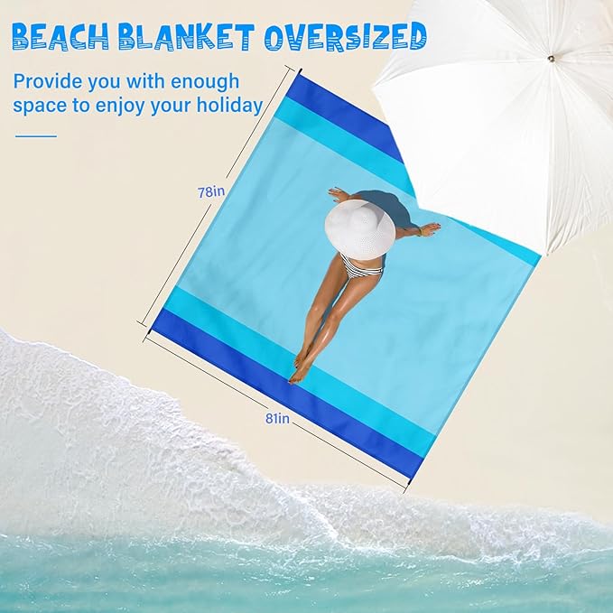 Beach Blanket Waterproof Sandproof 1-7 Adult Oversized 78 '' × 81 '' Lightweight Durable Compact Sand Free Beach Mat for Travel Camping Hiking Picnic Blanket