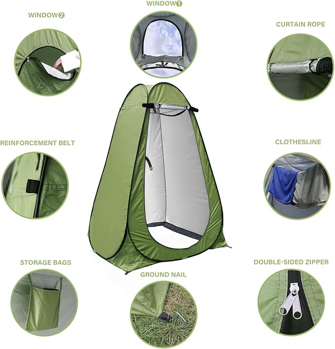 Anngrowy Pop Up Privacy Shower Tent - Portable Outdoor Camping Bathroom Toilet Changing Dressing Room - UPF40+ Waterproof