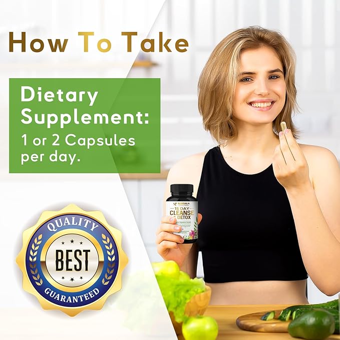 Colon Cleanse, 15 Day Cleanse, with Natural Ingredients such as Senna Leaf, Cascara Sagrada Bark and Psyllium Husk Powder, Supports Gut and Digestive System, Non-GMO, For Men and Women, 120 Capsules