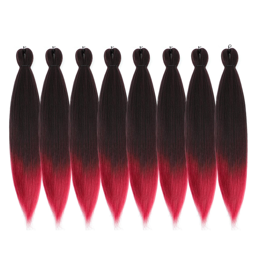 ROSDINA Pre-stretched Braiding Hair - 24 Inch 8 Packs Ombre Burgundy Braiding Hair For Twist or Box Braids, Yaki Texture Hot Water Setting Synthetic Braiding Hair Extensions (24 Inch,T530-8P)