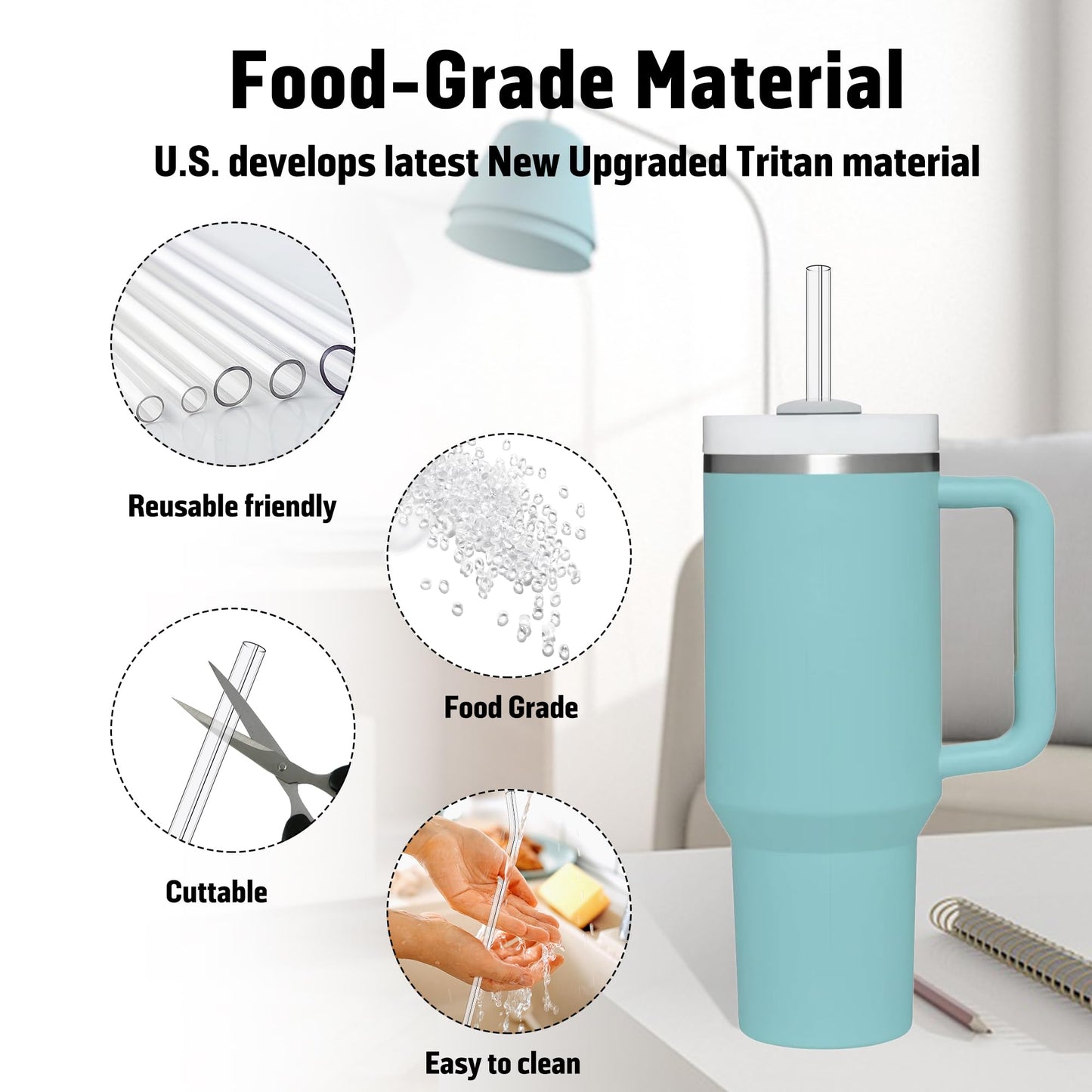 10-Pack 12" Replacement Drinking Straw for 30oz-40oz Stanley Cup, PROOCI Extra Long Reusable Straws with Cleaning Brush, Clear Plastic Straw for Cocktails, Juice, Tea | Food Grade Tritan | BPA-Free