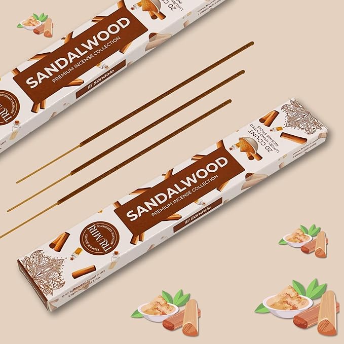 Sandalwood Incense Sticks - Incienso de Sándalo - Total 40 Insence-Sticks - Dual Pack of 20 Insense - Inciensos - Inscents - Natural Non Toxic Ingredients - Incents - Incence - Inscense - Insents