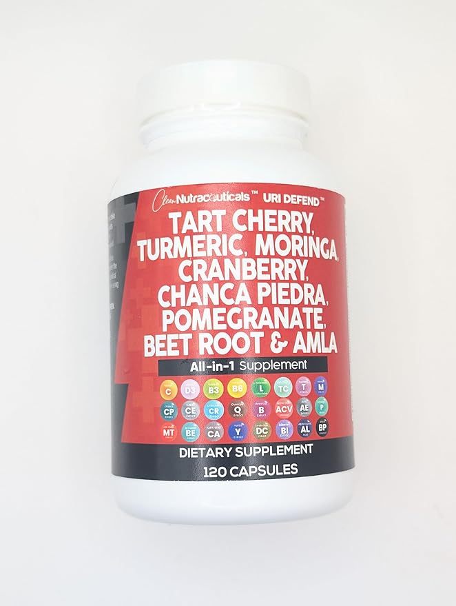 Clean Nutraceuticals Tart Cherry Extract Capsules with Turmeric Moringa Cranberry Chanca Piedra Celery Quercetin ACV Pomegranate L Selenomethionine - 3Pack