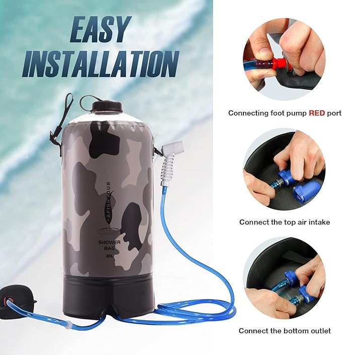 Portable Camping Shower Bag - 10L/2.2 Gallons 20/5 Gallons Solar Shower Water Bag with Foot Pump, Hose and Shower Head - Camp Shower for Camping, Beach, Travel, Outdoor Activities