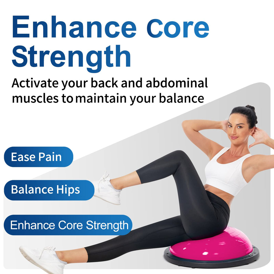 DrfzCa Balance Ball Trainer-Half Ball for Yoga with Resistance Band and Foot Pump, Improve Workout Half Balance Ball,Exercise Balance Ball for Stability Training and Home Gym