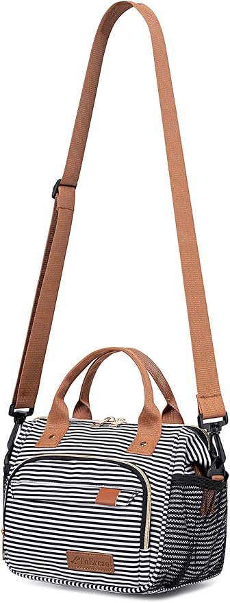 TuErCao Small Lunch Bag Lightweight Insulated Lunch Box for Women Work Portable Soft Cooler for Picnic Travel Road Trips, Loncheras para Mujer, Stripes