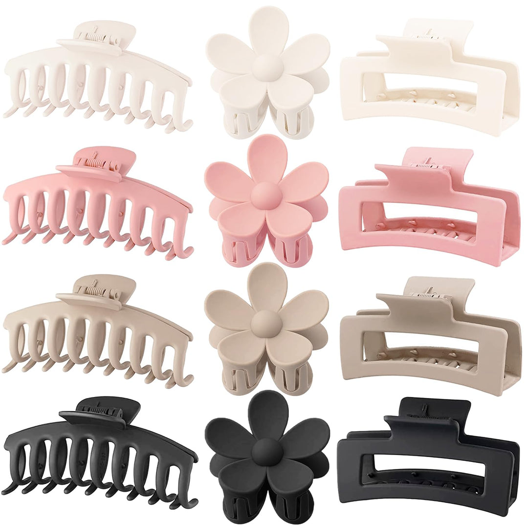 Large Hair Claw Clips 12 Pack Flower Hair Clips Big Claw Clips For Thick Hair, Big Hair Clips Square Matte Strong Hold For Thin