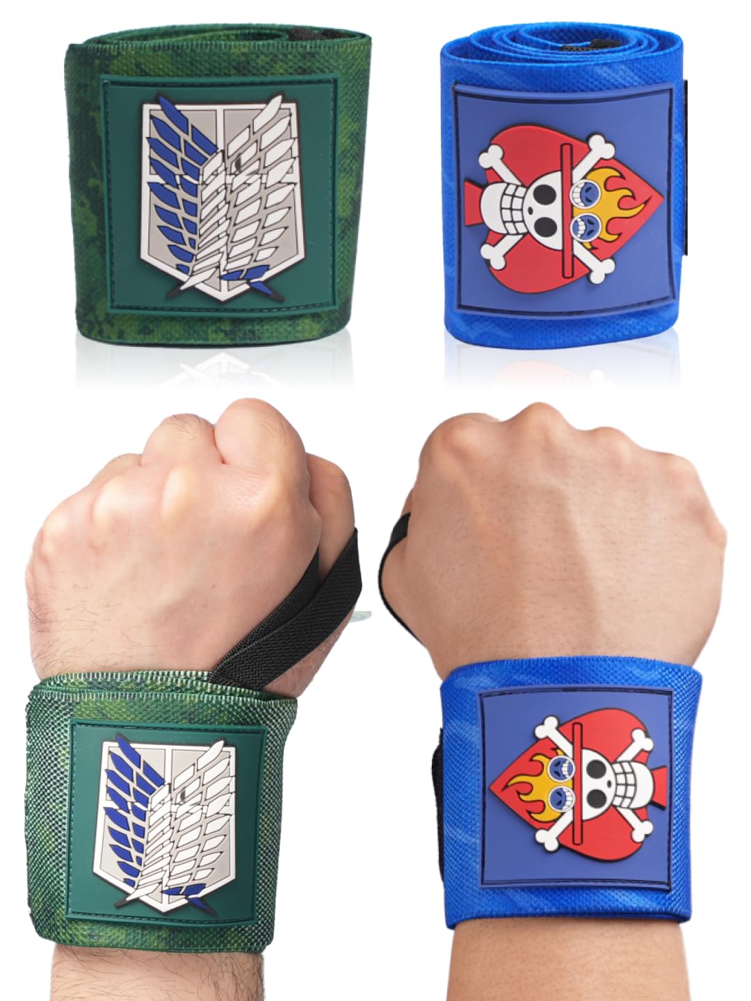 CROWN Anime Wrist Wraps 2 Pairs Bundle - 24" Lifting Straps for Men and Women - Gym Accessories Support Weightlifting, Powerlifting, Strength Training, and Improve Workout (Duo B)