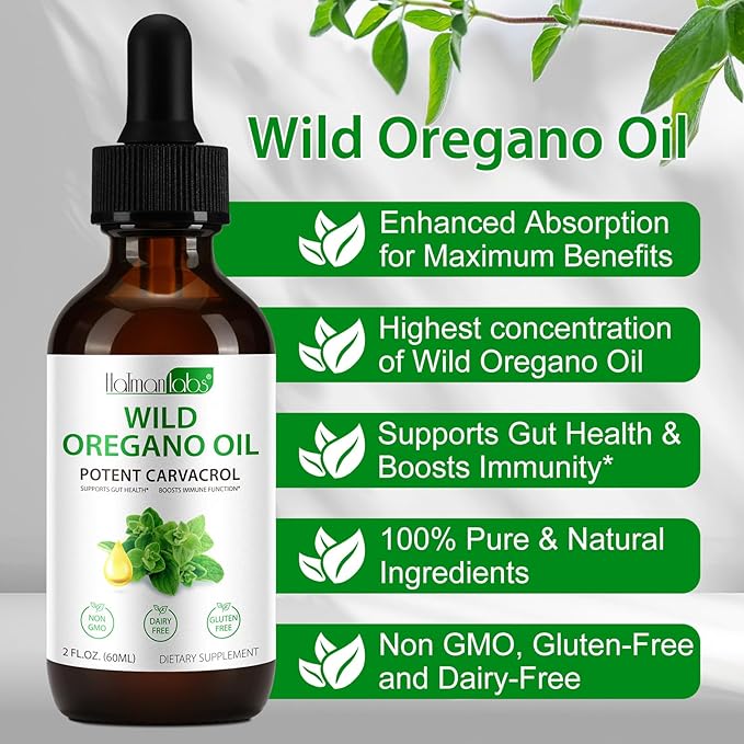 2 Pack Organic Oregano Oil Liquid Drops, Natural Herbal Supplement with Oil of Oregano Drops, Immune, Digestive Support & Energy, Non-GMO, Gluten Free, 4 FL OZ