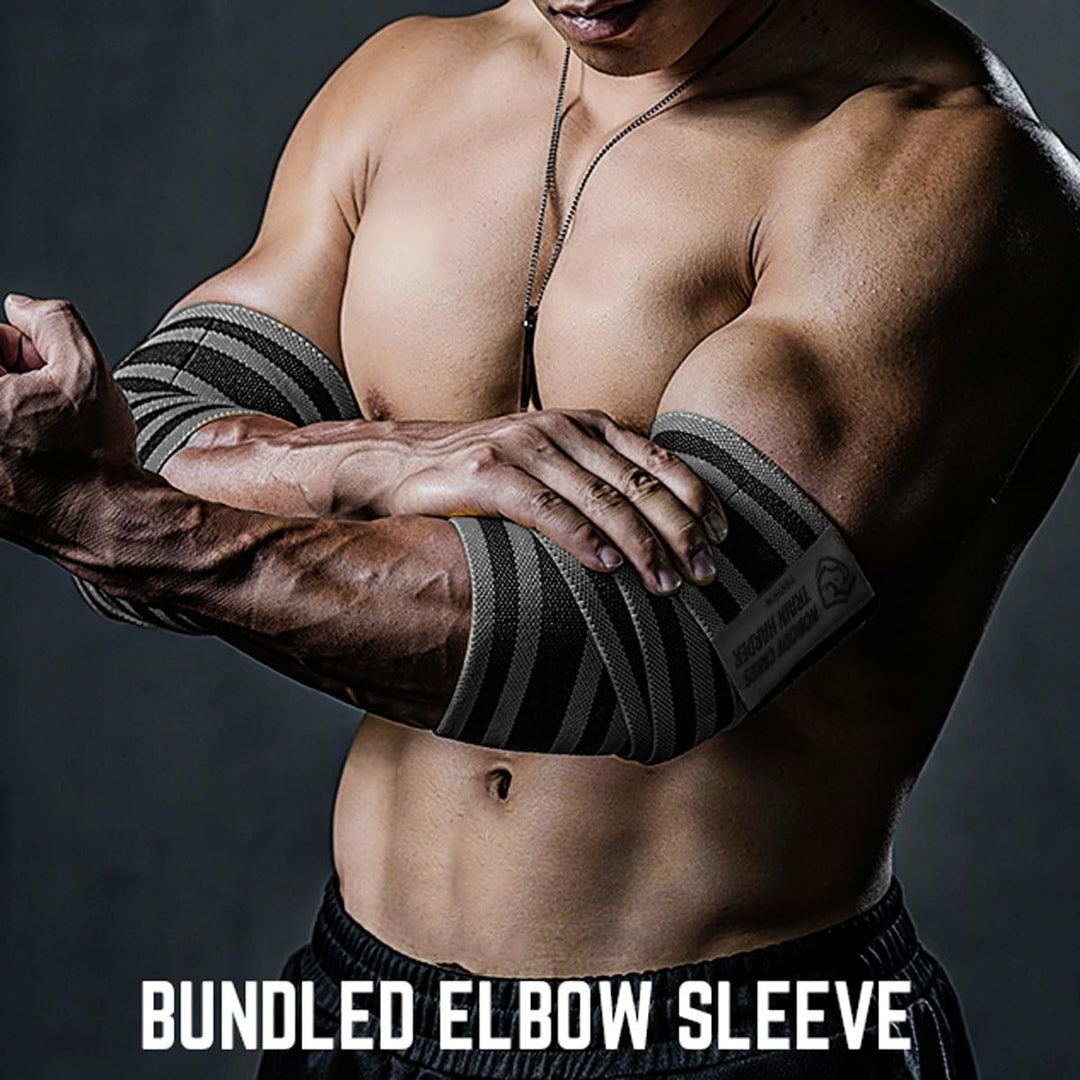TAVIEW Elbow Wraps for Weightlifting (1 Pair), 47" Elastic Elbow Support & Compression Powerlifting, Fitness, Cross Training & Gym Workout, Elbow Straps Weight Lifting (47" elbow wraps (Gray&Black))