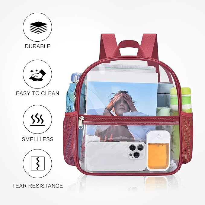 USPECLARE Clear Backpack Stadium Approved 12X11x6, Waterproof Clear Bag Stadium Backpack for Concert Work Sport Event