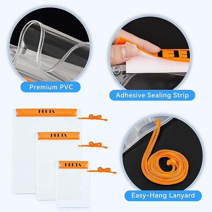 HEETA 5-Pack Clear Waterproof Dry Bag, Water Tight Cases Pouch Dry Bags for Camera Mobile Phone Maps, Kayaking Boating Document Holder