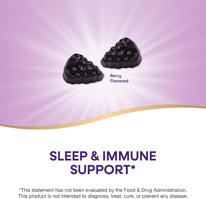 Nature’s Way Sambucus Sleep + Immune* Elderberry Gummies, Sleep and Immune Support*, With Melatonin, Vitamin C, L-Theanine, Zinc, 50 Gummies (Packaging May Vary)