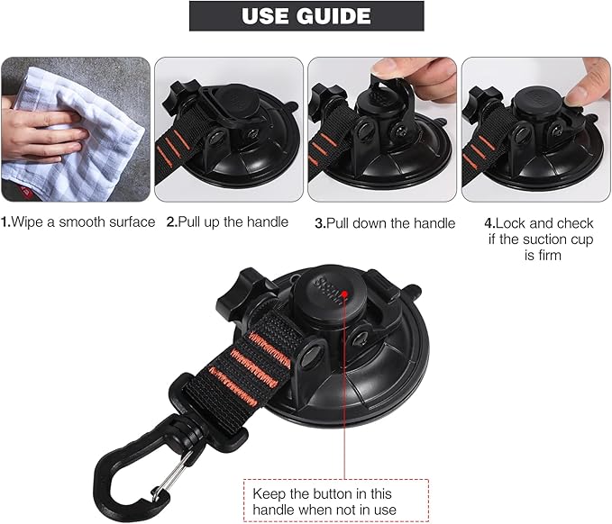 REDCAMP 4Pcs Heavy Duty Suction Cup Anchor for Glass Window Suction Hooks Strong Vacuum Suction Cups with Securing Hook Tie Down, Camping Tarp Accessory as Car Side Awning