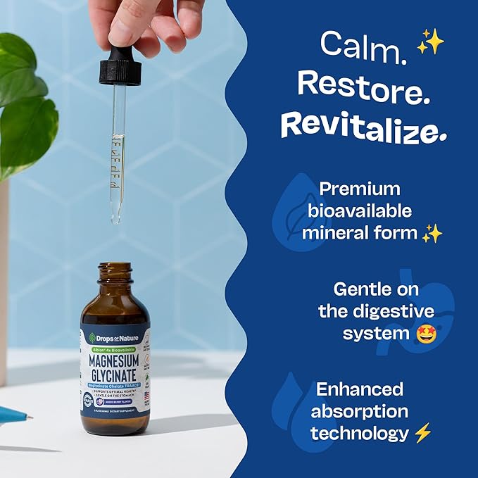 Magnesium Glycinate Liquid Drops – Vegan, GMO-Free & Gluten-Free – Magnesium Supplement for Women & Men – Faster Absorption than Capsules – Daily Support for Muscle and Bone Health (Mixed Berry, 60ml)