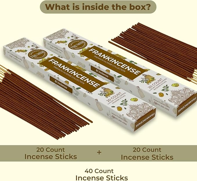 Frankincense Incense Sticks - Incienso de Iglesia - Total 40 Insence-Sticks - Dual Pack of 20 Insense - for Catholic Church Prayer - Inscents - Natural Non Toxic Ingredients - Incents - Incence