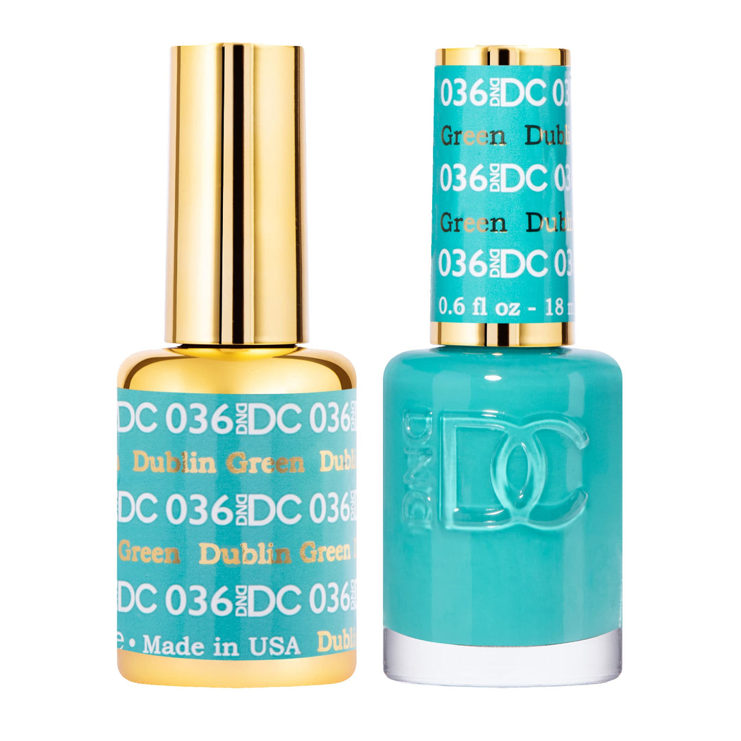 DND DC Gel Polish Set, Green Collection, UV/LED Gel Polish and Air Dry Nail Lacquer, Matching Chip-Free Polish Duo, 036 Dublin Green, 0.5 Fl Oz