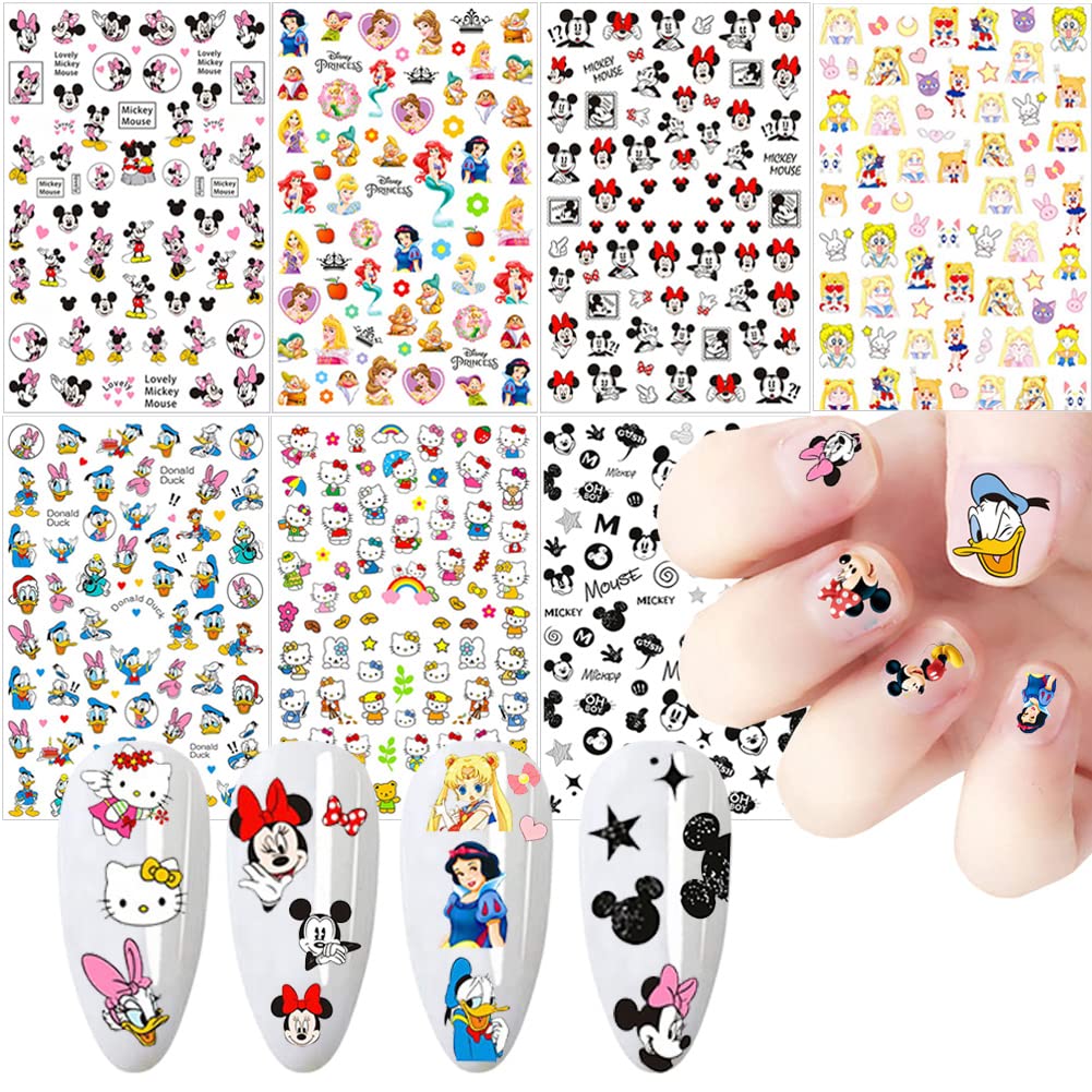Cartoon Nail Art Stickers Cute Cartoon Nail Decals 3D Self-Adhesive Nail Art Supplies Designer Nail Stickers For Women Kids Girl
