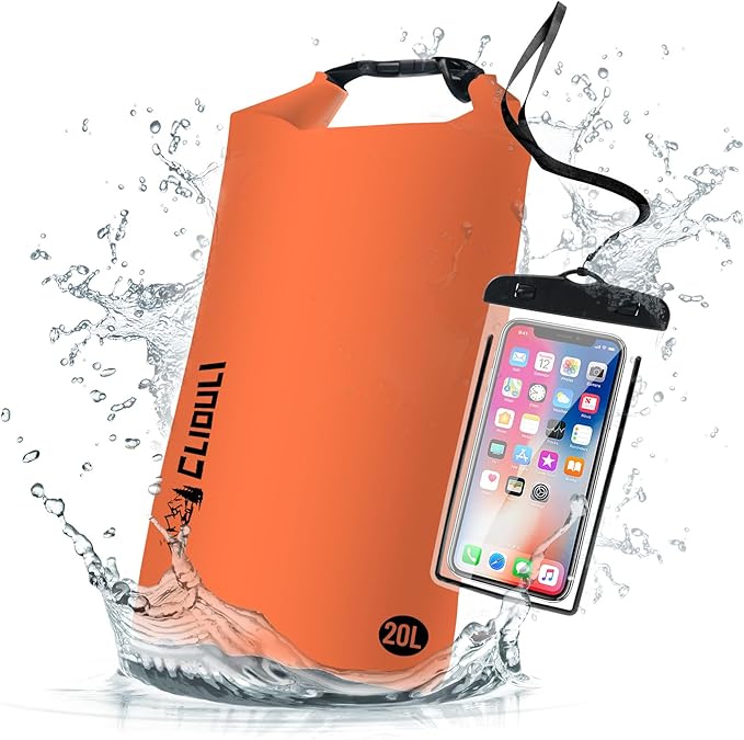Waterproof Dry Bag,Roll Top Orange Large Waterproof Backpack 2L/5L/10L/20L/30L/40L Floating Lightweight Bags for Kayaking, Boating, Fishing, Swimming Camping with Waterproof Phone Case