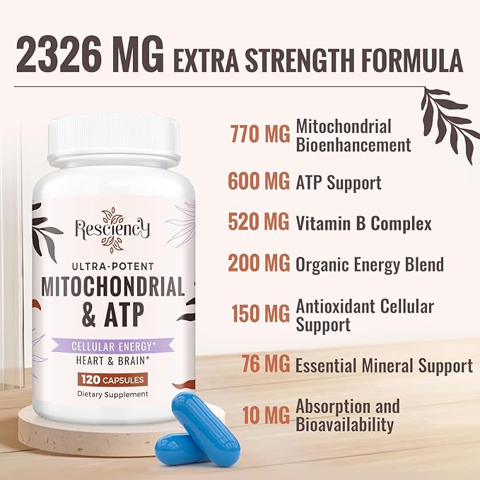 2326 MG Mitochondrial Supplements with ATP, Vitamins, CoQ10 & PQQ, More Effective Than Creatine HMB & Nitric Oxide, Energy, Endurance, Strength, Recovery & Muscle, Organic, 480 Capsules