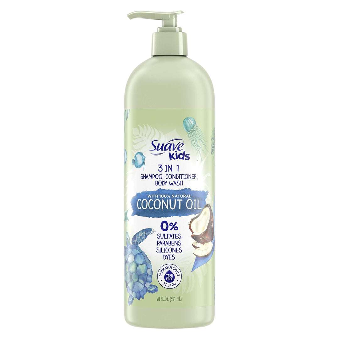 Suave Kids 3 In 1 Shampoo, Conditioner, Body Wash With Coconut Oil For Moisture Soap That'S Tear-Free 20 Oz