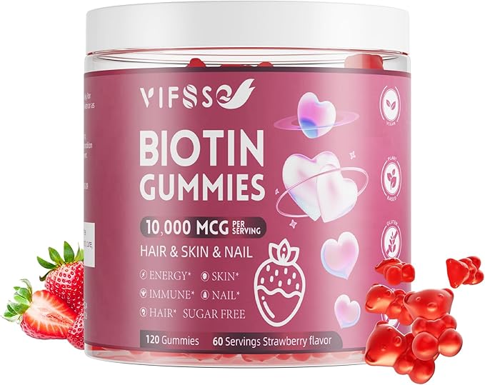 Biotin Gummies for Hair, 120 Sugar Free Gummies Skin and Nails - Extra Strength 10,000mcg, Vegan Vitamins for Men & Women, Supports Faster Hair Growth and Stronger Nails