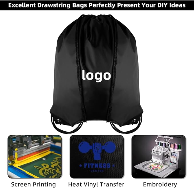 GoodtoU Nylon Backpacks - Drawstring Bags for Sport, Traveling, Team (Black, 128Pcs)