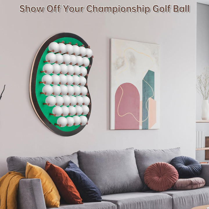 40 Golf Ball Collection Display Rack Cabinet Holder Case Wall Mount - Golf Gifts for The Golf Enthusiast - Golf Display Box Unique Putting Green Shape - Brown