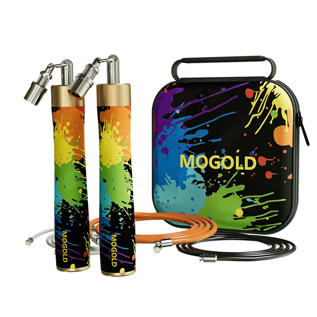 Mogold Weighted Jump Rope for Men Women Fitness - Length Adjustable 9.8Ft 1/5lb 1/4lb 1/2lb Heavy jump ropes - Dual Ball Bearing Design Ergonomics 25mm jumping Rope for workout Weight Loss