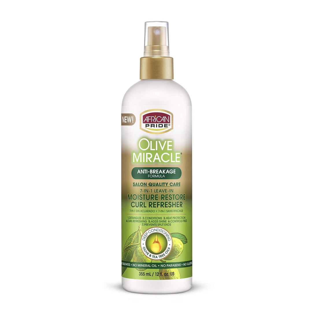 African Pride Olive Miracle 7-In-1 Leave-In Moisture Restore Hair Curl Refresher, Provides Moisture & Helps Repair Natural Coils