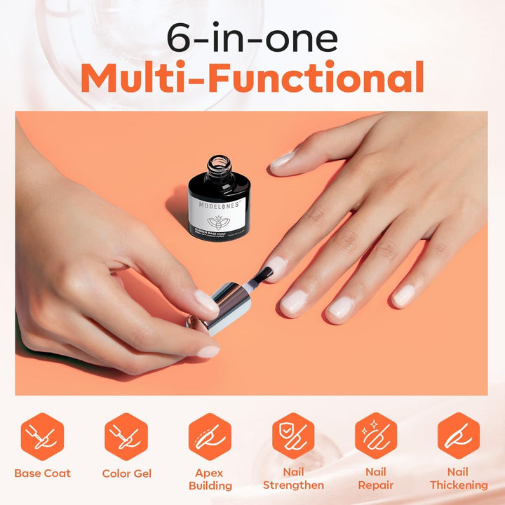 Builder Gel | Jelly Pink 6-In-1 Rubber Base Coat for Fragile Nails
